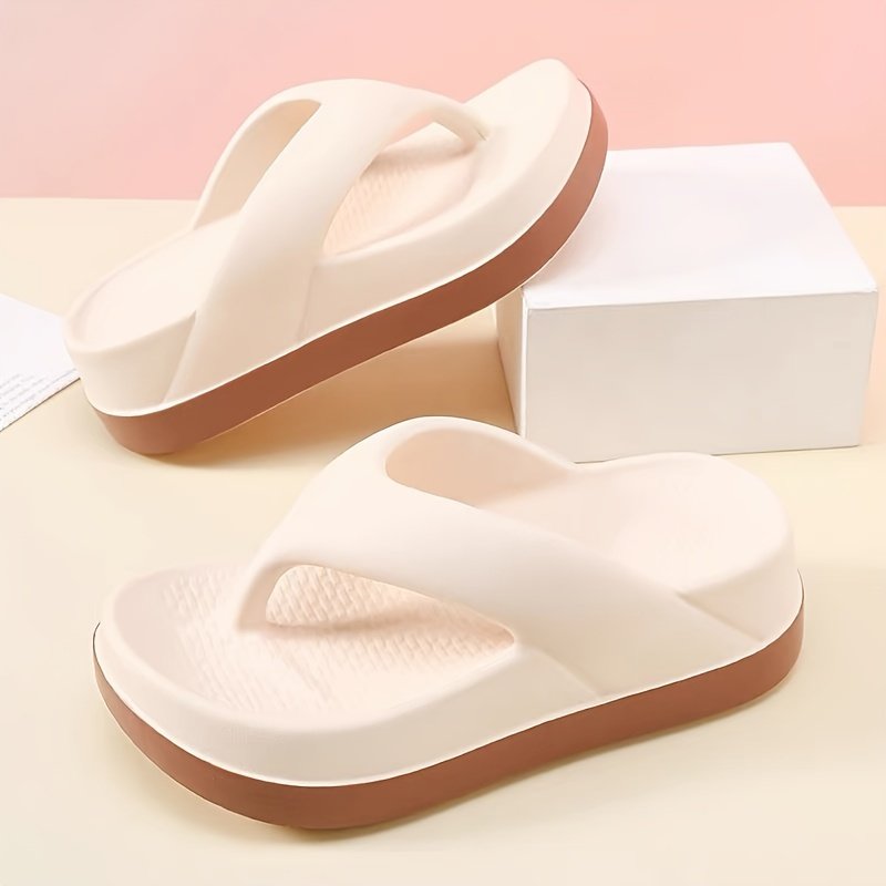 Women??s Contrast Color Flip Flops, Soft Sole Platform Slip On EVA Vacation Slides, Non-slip Beach Slides - Image 7