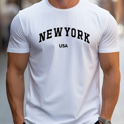 ??NEW YORK USA?? Print, Men??s Novel Design T-shirt, Casual Comfy Tees For Summer, Men??s Clothing Tops For Daily Activities