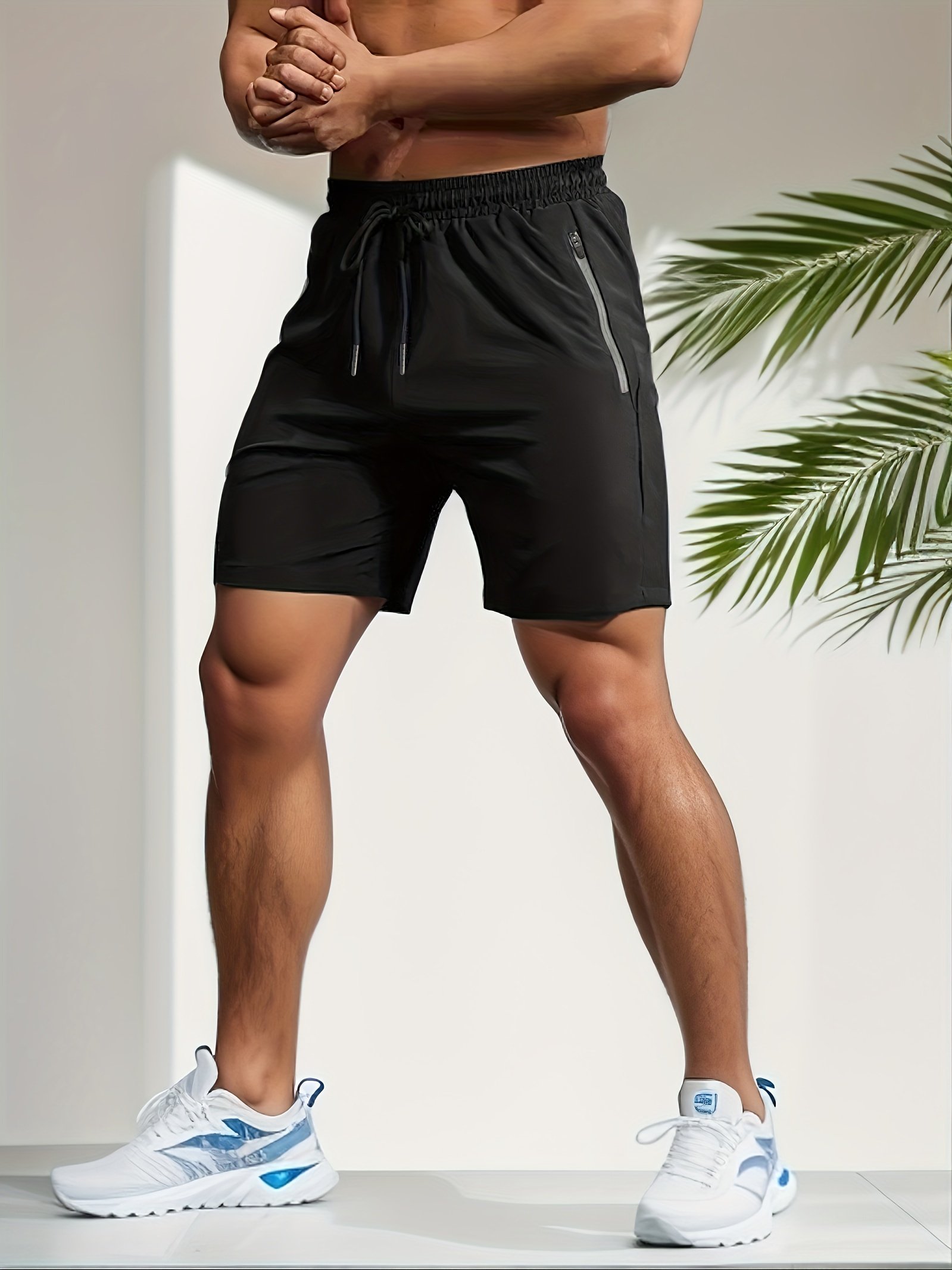 Quick Drying Comfy Active Shorts, Men??s Casual Zipper Pockets Stretch Waist Drawstring Shorts For Summer Gym Workout Training - Image 11