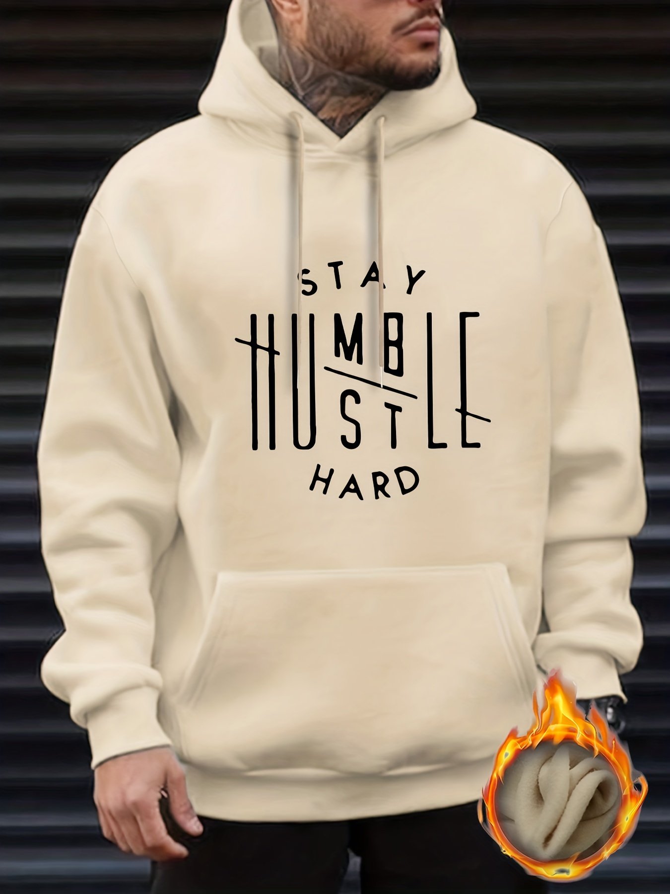 Stay Humble & Hustle Print Hoodie, Cool Hoodies For Men, Men??s Casual Graphic Design Pullover Hooded Sweatshirt With Kangaroo Pocket Streetwear For Winter Fall, As Gifts
