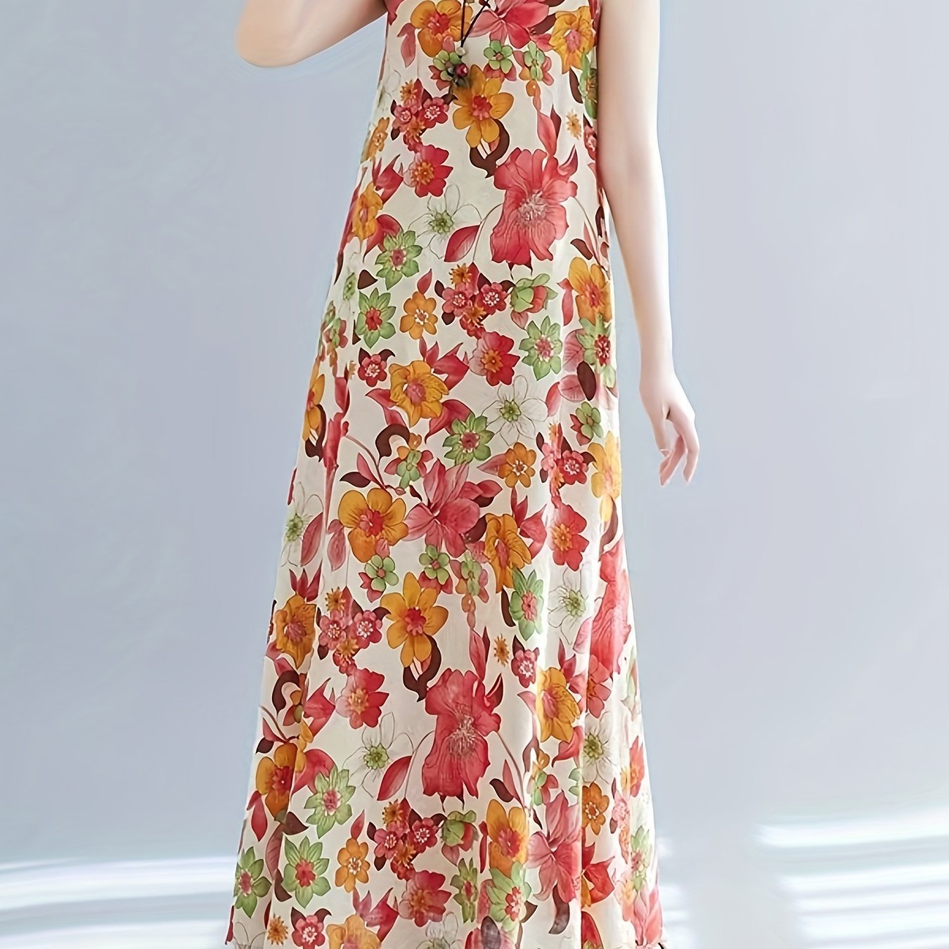 Floral Print Crew Neck Dress, Elegant Sleeveless Dress For Spring & Summer, Women??s Clothing - Image 2