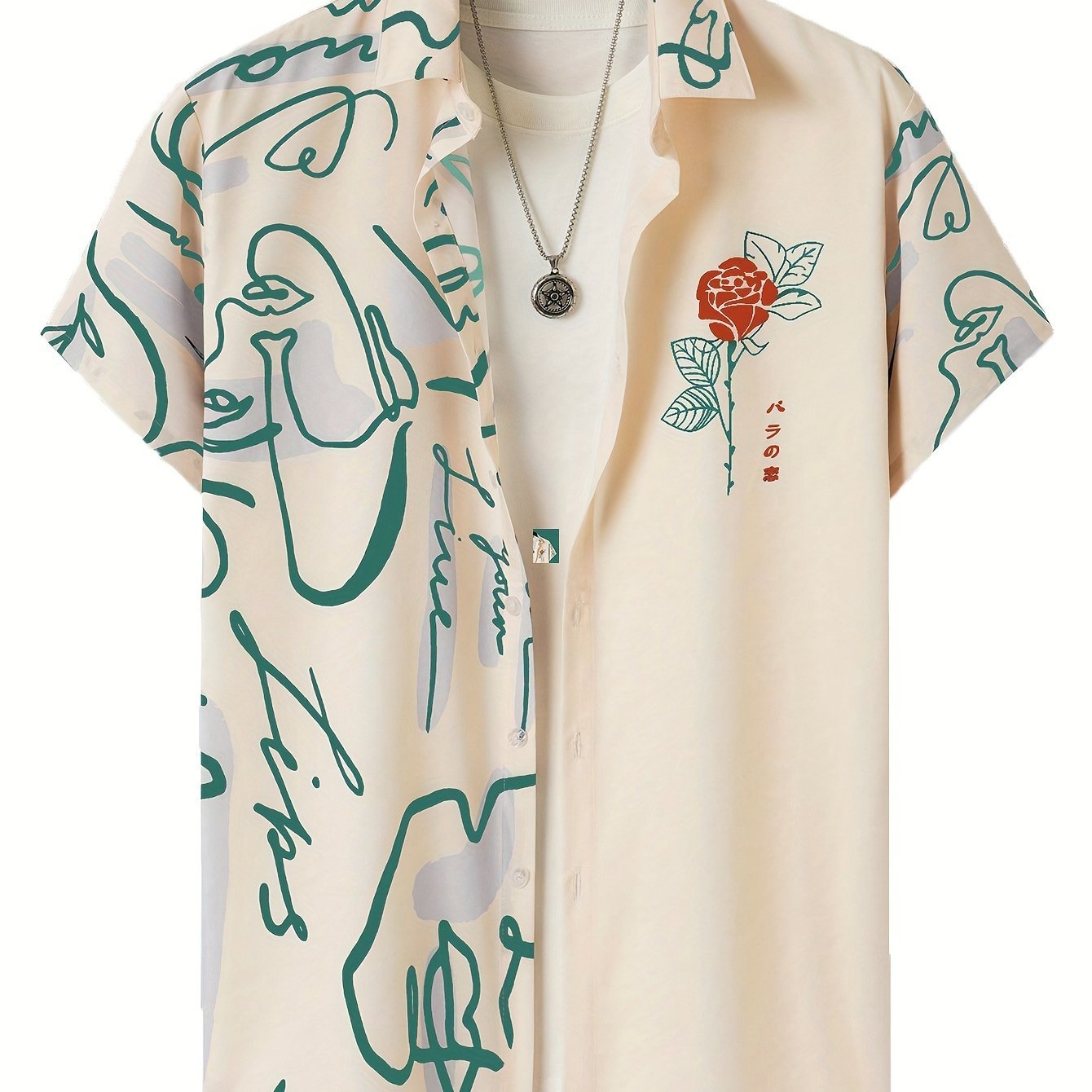 Abstract And Flower Pattern Men??s Fashionable And Simple Short Sleeve Button Casual Lapel Shirt, Trendy And Versatile, Suitable For Summer Dates, Beach Holiday, As Gifts, Men??s Clothing - Image 4