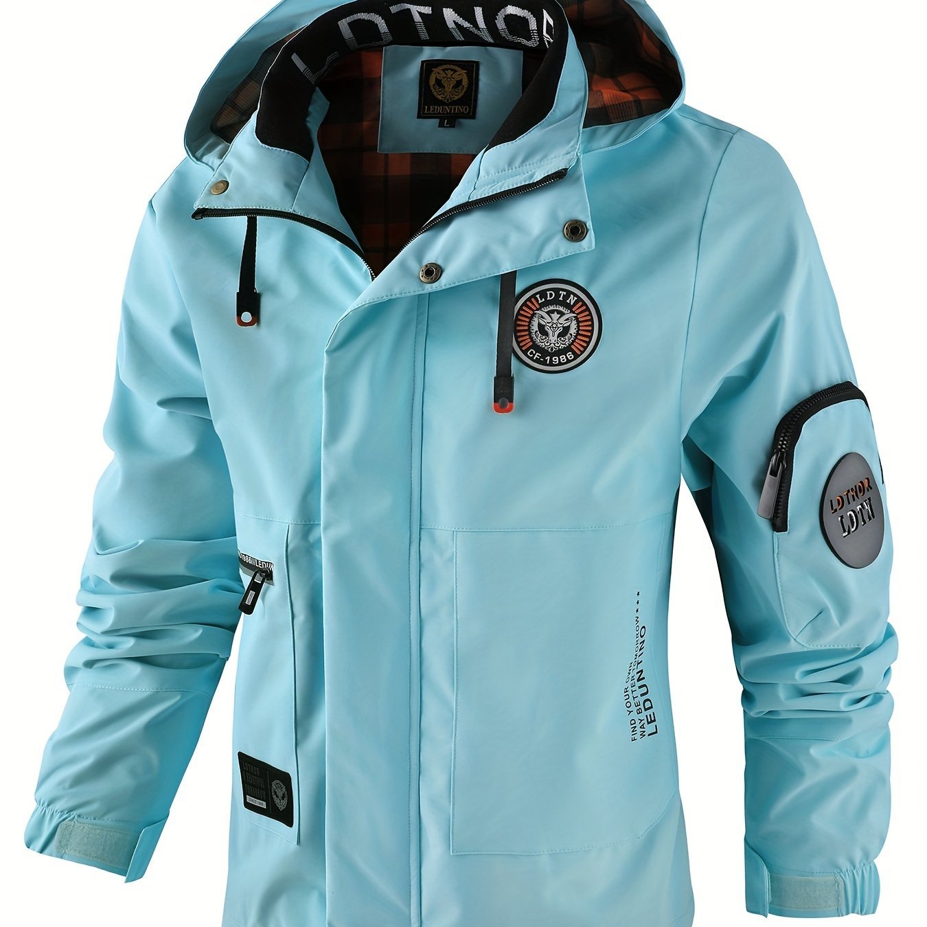 Multiple Pocket Design Men??s Embroidery Long Sleeve Zip Up Drawstring Hooded Jacket, Men??s Stand Collar Thin Jacket For Spring Outdoor - Image 5