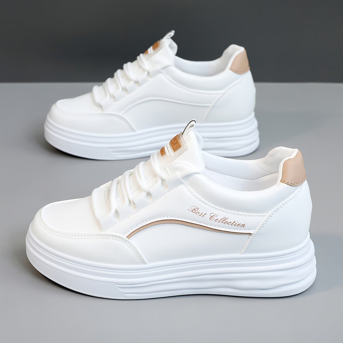 Women??s Casual Sneakers, Fashion All-match White Shoes, Thick Sole Lace-up Skate Shoes - Image 6