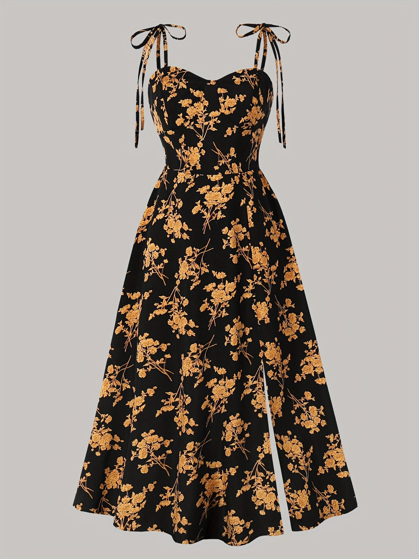Floral Print Tie Shoulder Cami Dress, Elegant Sweetheart Neck Sleeveless Dress, Women??s Clothing