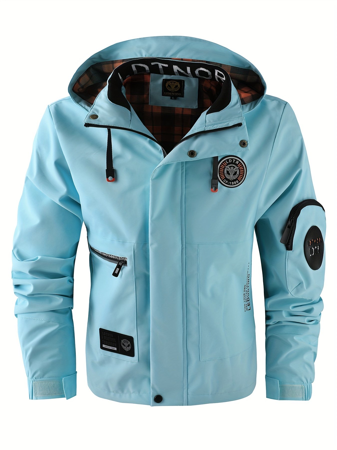 Multiple Pocket Design Men??s Embroidery Long Sleeve Zip Up Drawstring Hooded Jacket, Men??s Stand Collar Thin Jacket For Spring Outdoor - Image 7