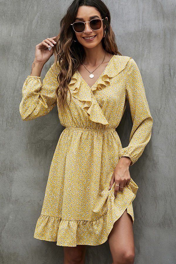 V Neck Floral Print Ruffled Mini Dress - Image 2