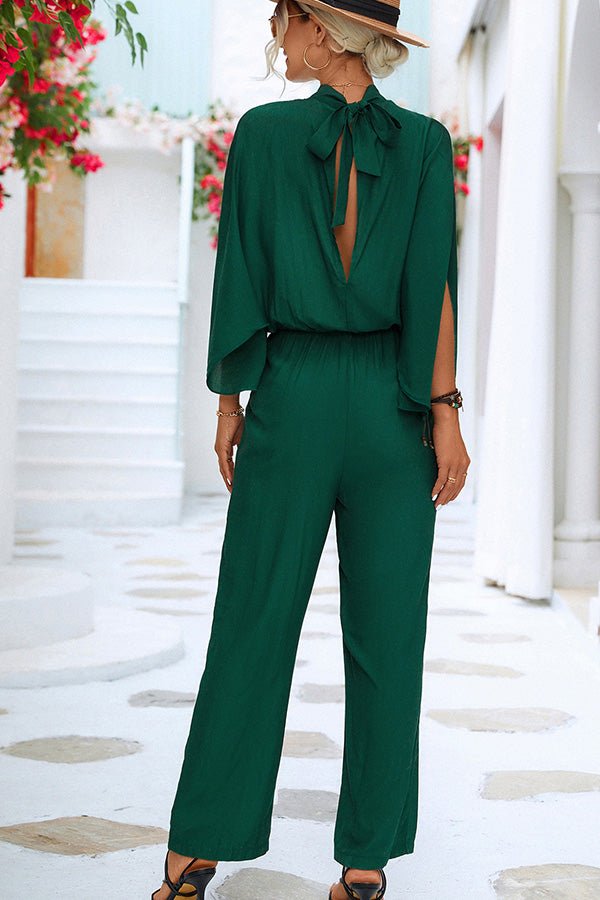 Pleated Solid Color High Waist Jumpsuit - Image 5