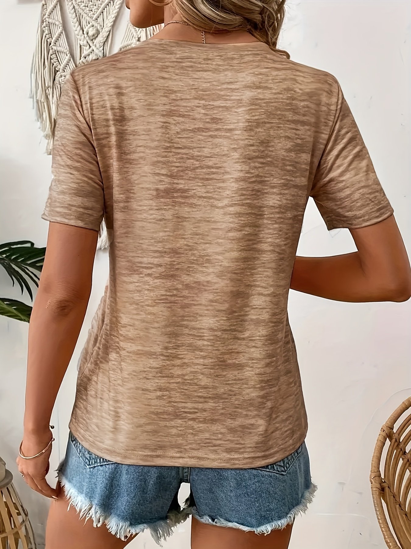 American Flag Print V Neck T-shirt, Short Sleeve Casual Top For Spring & Summer, Women??s Clothing - Image 4