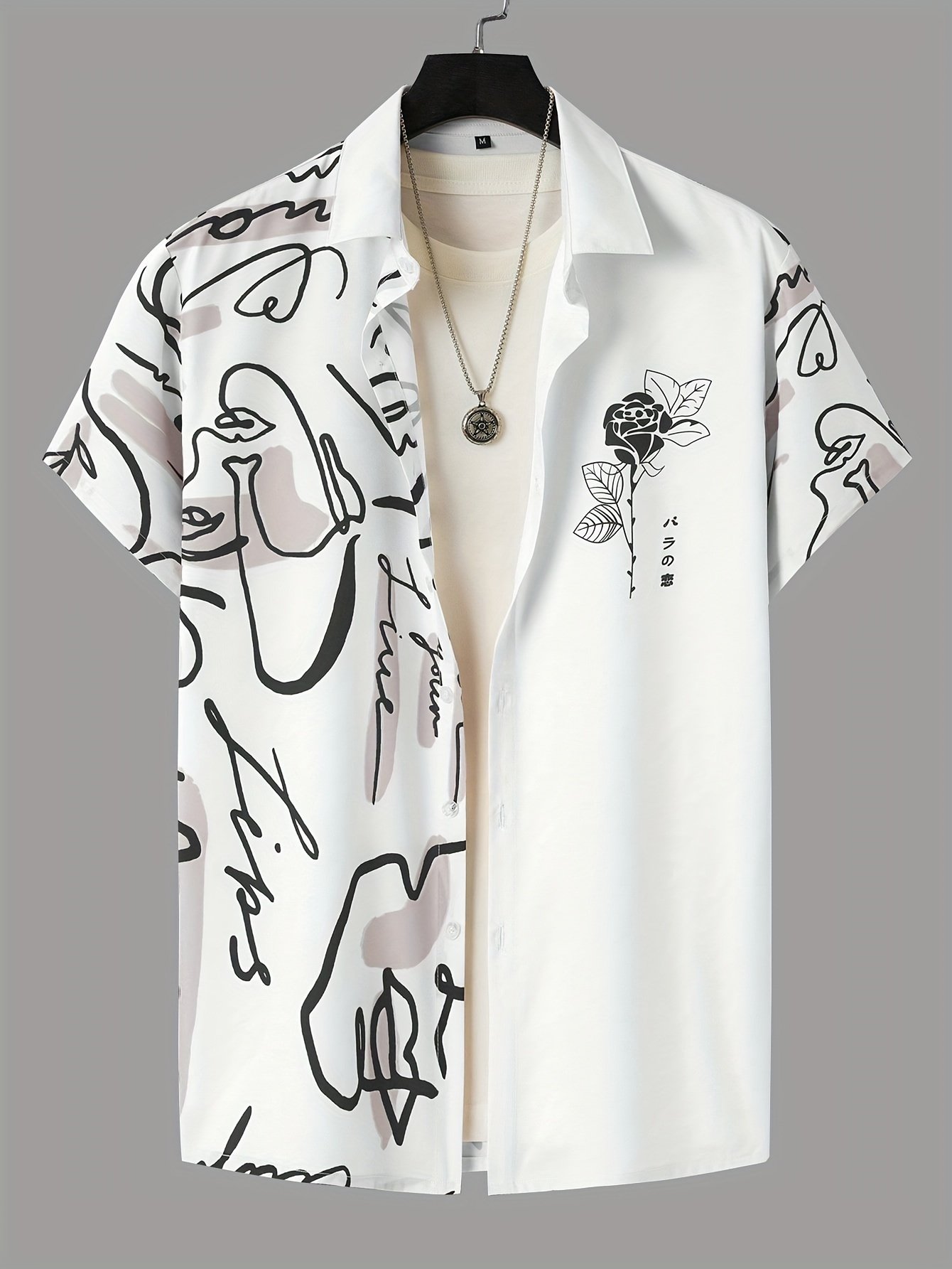 Abstract And Flower Pattern Men??s Fashionable And Simple Short Sleeve Button Casual Lapel Shirt, Trendy And Versatile, Suitable For Summer Dates, Beach Holiday, As Gifts, Men??s Clothing