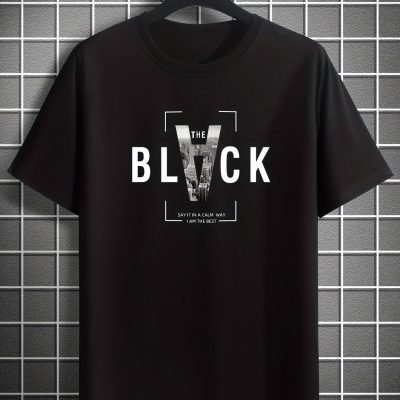 BLACK Creative Alphabet Print Casual Crew Neck Short Sleeve T-shirt For Men, Quick-drying Comfy Casual Summer Tops For Daily Wear Work Out And Vacation Resorts