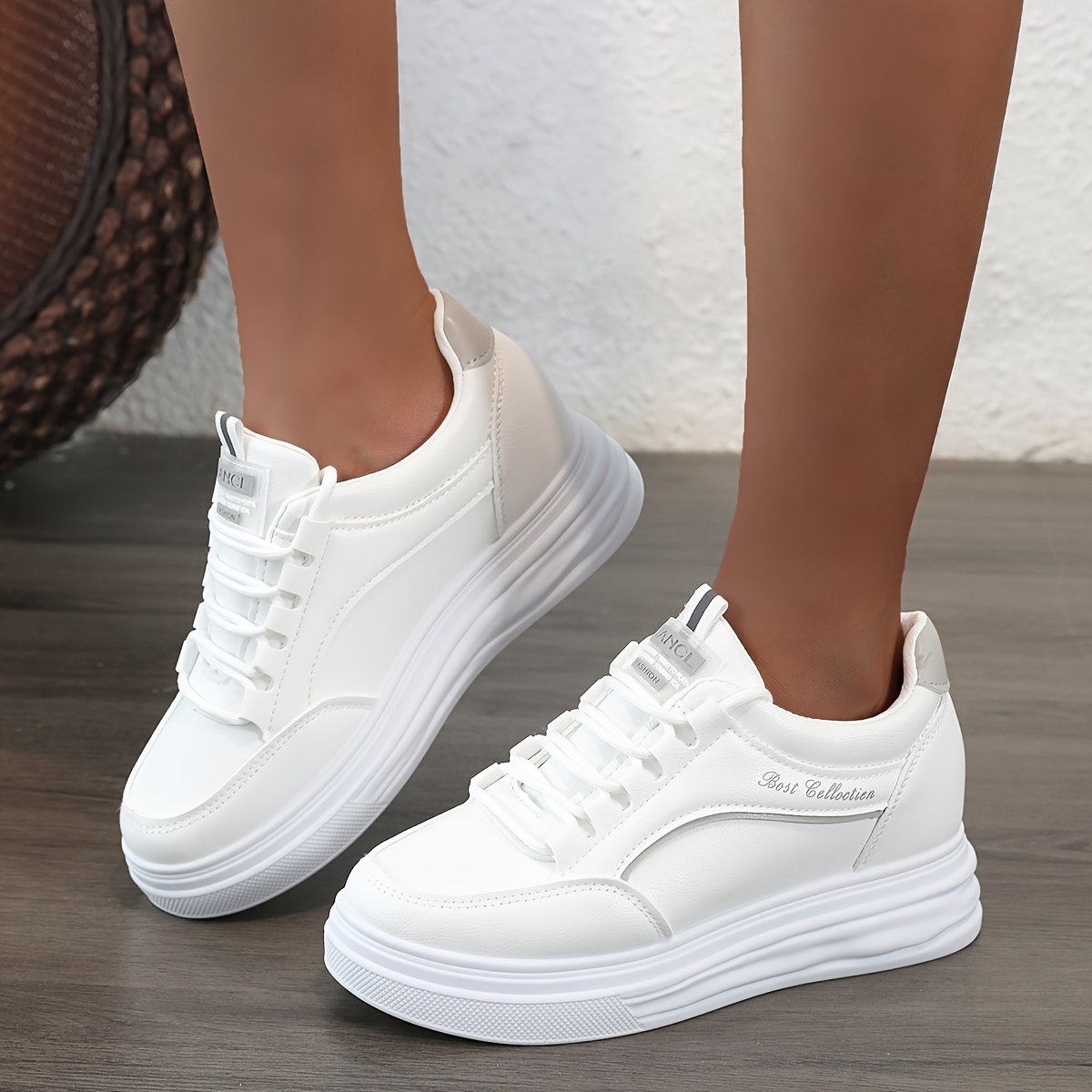 Women??s Casual Sneakers, Fashion All-match White Shoes, Thick Sole Lace-up Skate Shoes - Image 8