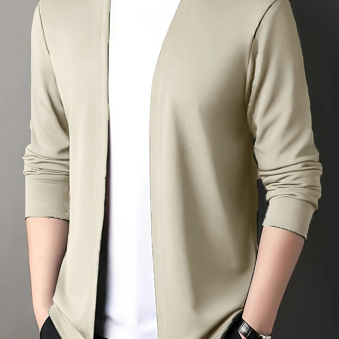 Men??s Solid Knitted Cardigan, Casual Breathable Long Sleeve Slim-fit Open Front Sweater For Outdoor Activities - Image 7