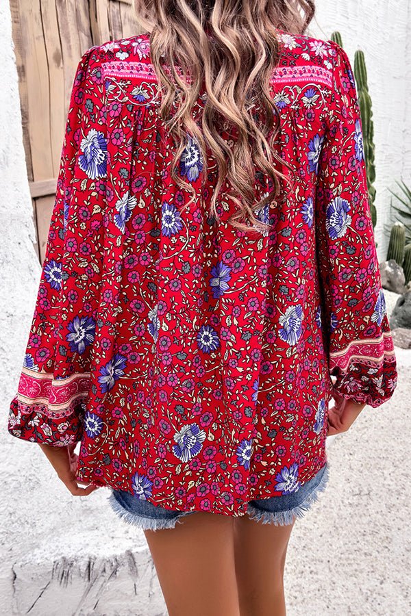 Bohemian Floral Print V Neck Casual Tops - Image 6