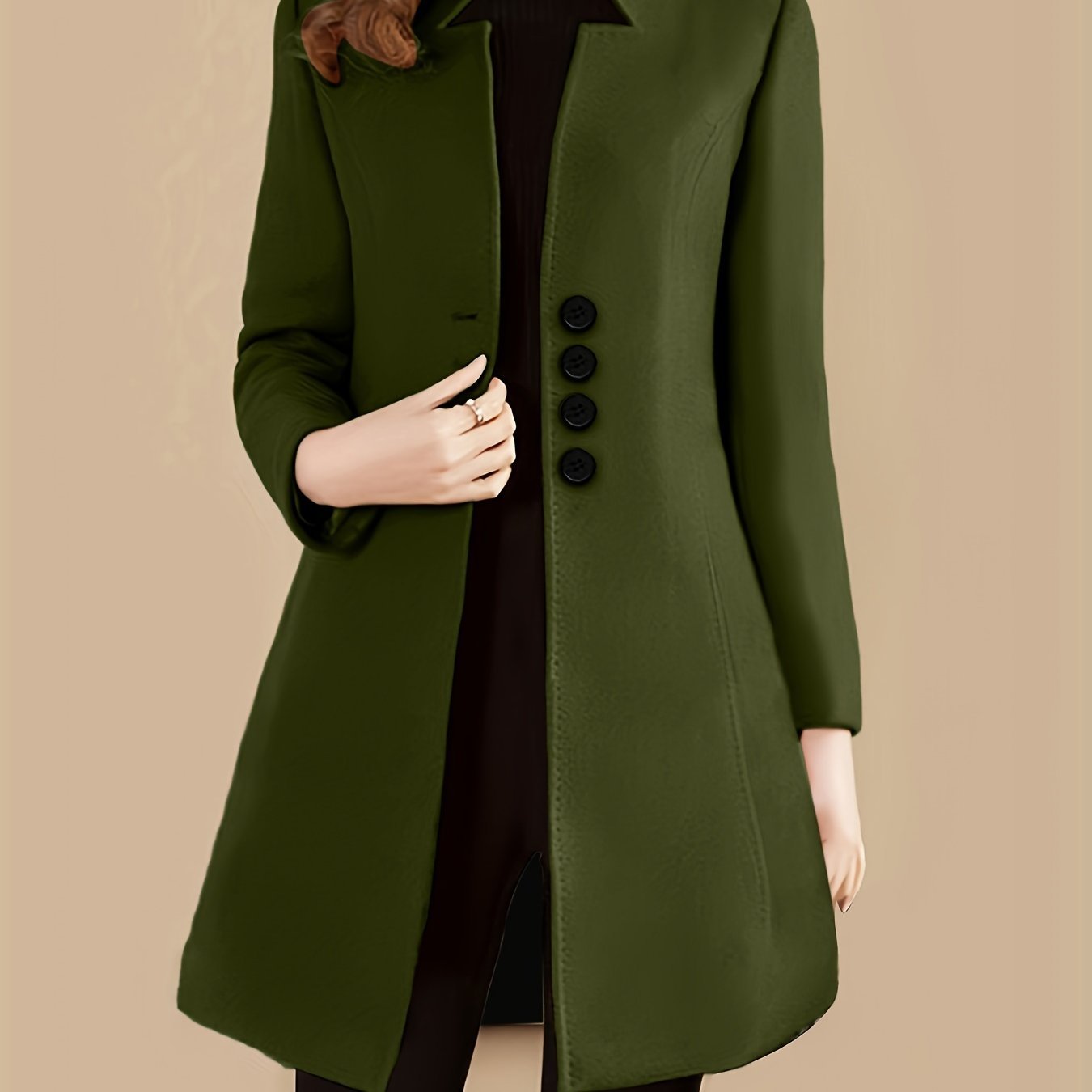 Single Breasted Solid Coat, Elegant Long Sleeve Versatile Outerwear, Women??s Clothing - Image 2