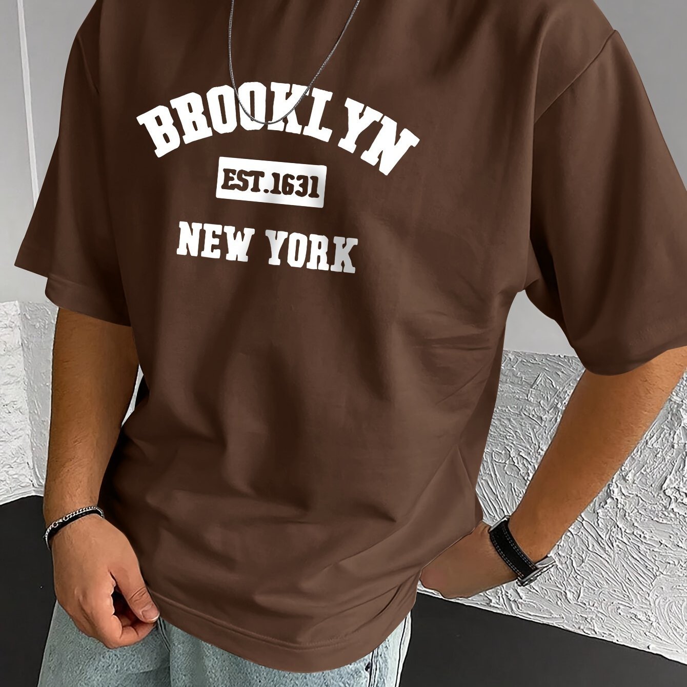 ?? Brooklyn ?? Stylish Print Summer & Spring Tee For Men, Casual Short Sleeve Fashion Style T-Shirt, Sporty New Arrival Novelty Top For Leisure - Image 5