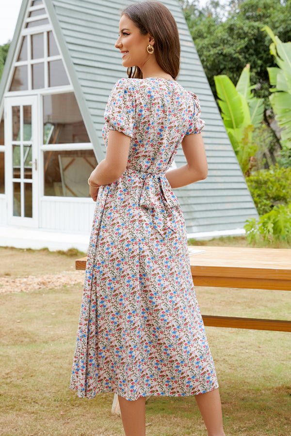 V Neck Floral Print Short Sleeve Maxi Dress - Image 5