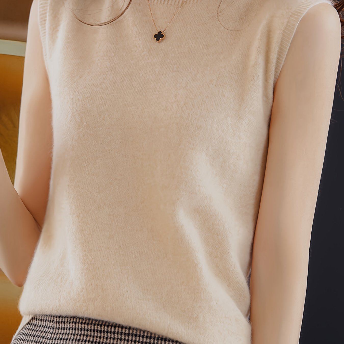 Solid Knit Mock Neck Tank Top, Casual Sleeveless Tank Top, Women??s Clothing - Image 3