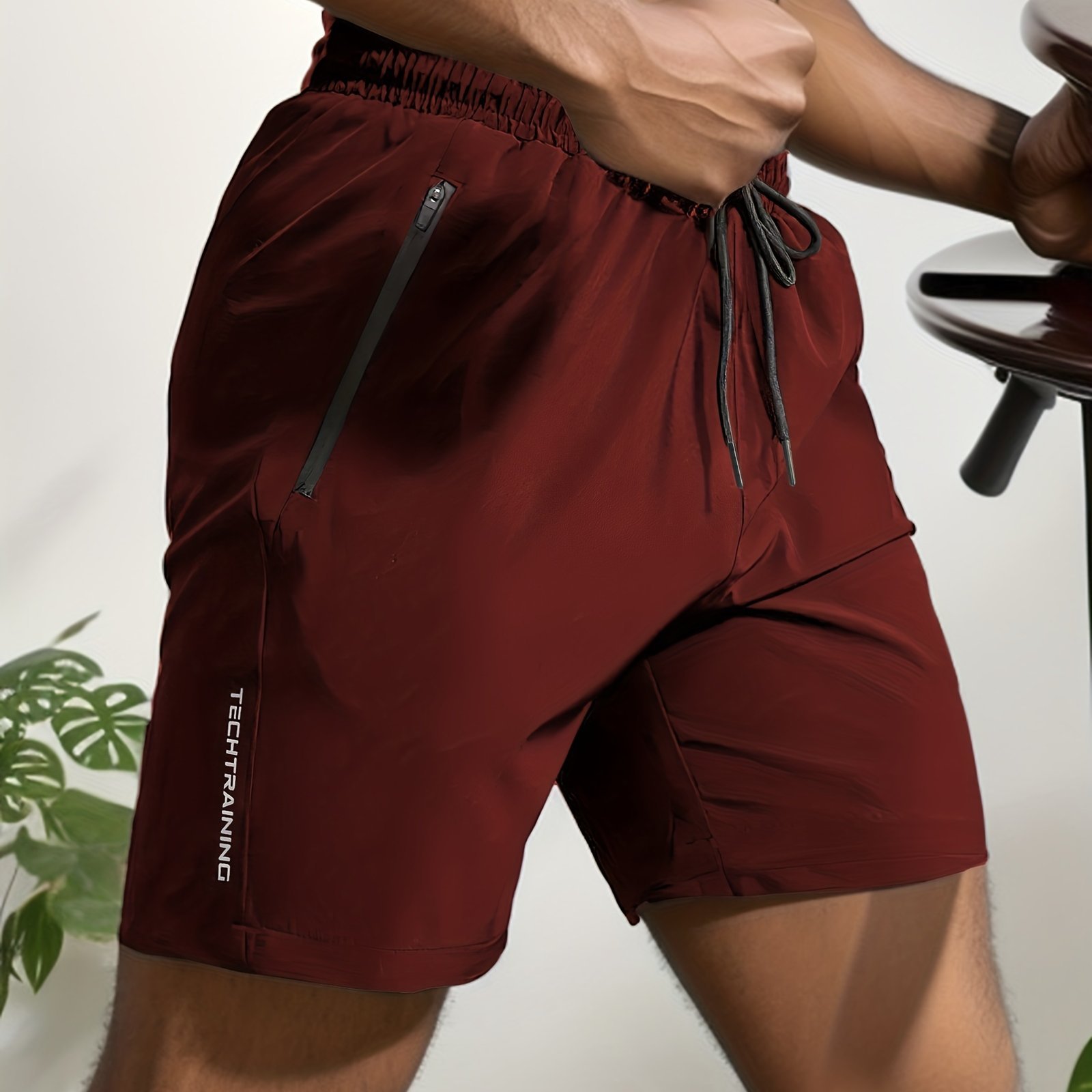 Quick Drying Comfy Active Shorts, Men??s Casual Zipper Pockets Stretch Waist Drawstring Shorts For Summer Gym Workout Training - Image 6