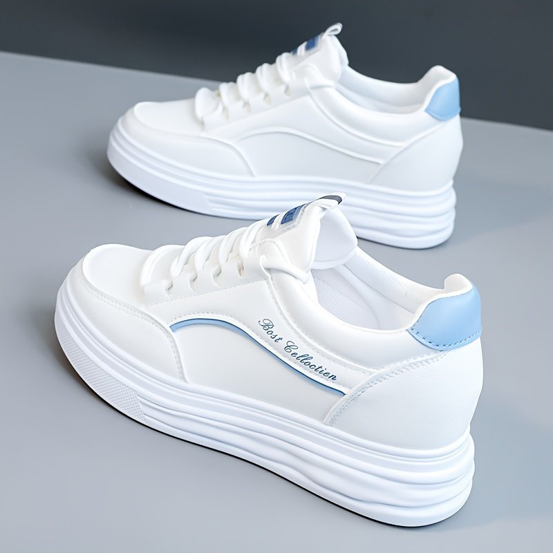 Women??s Casual Sneakers, Fashion All-match White Shoes, Thick Sole Lace-up Skate Shoes - Image 4