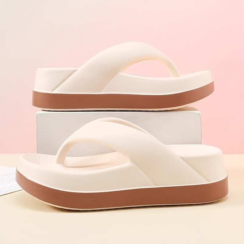 Women??s Contrast Color Flip Flops, Soft Sole Platform Slip On EVA Vacation Slides, Non-slip Beach Slides - Image 2