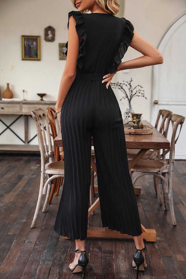 Ruffle Hem Solid Color V Neck Jumpsuit - Image 5