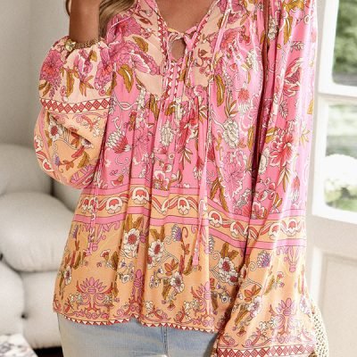 Floral Print Long Sleeve Casual Tops