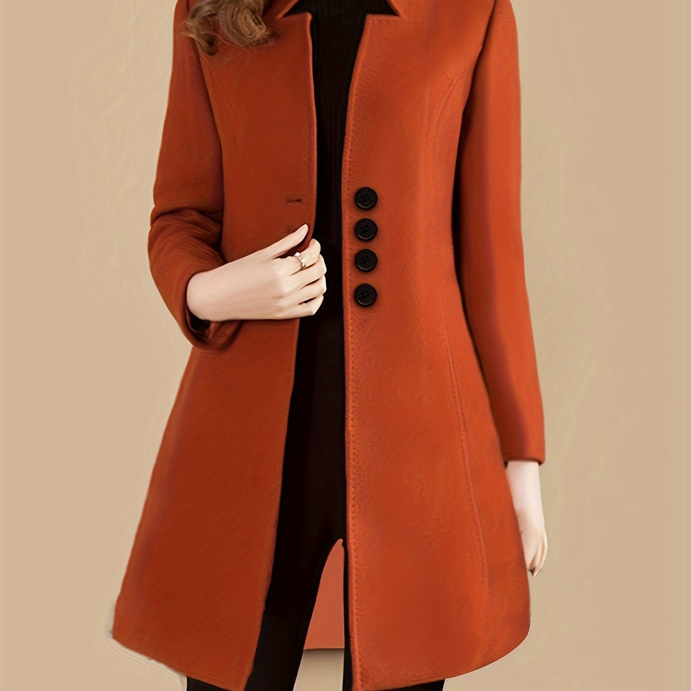 Single Breasted Solid Coat, Elegant Long Sleeve Versatile Outerwear, Women??s Clothing - Image 10