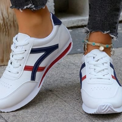 Women??s Fashion Lace-Up Sneakers, Preppy Soft Sole Comfort Walking Shoes, Casual Low-top Athletic Shoes