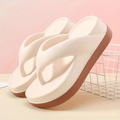 Women??s Contrast Color Flip Flops, Soft Sole Platform Slip On EVA Vacation Slides, Non-slip Beach Slides