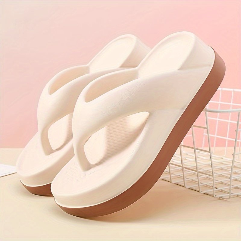 Women??s Contrast Color Flip Flops, Soft Sole Platform Slip On EVA Vacation Slides, Non-slip Beach Slides