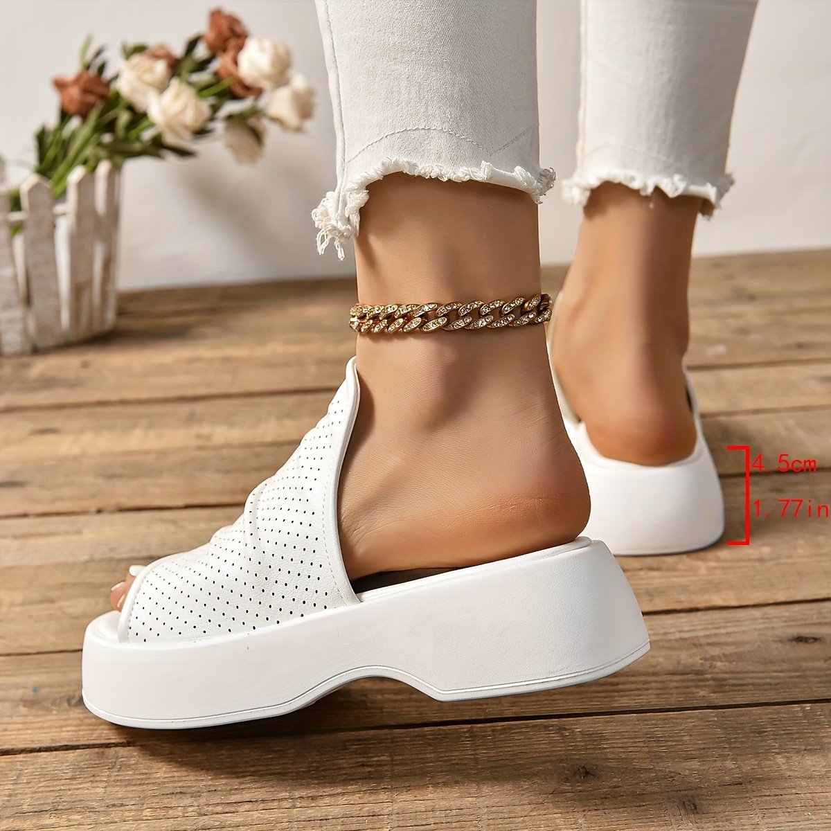 Women??s Platform Slide Sandals, Comfortable White Platform Perforated Design, Summer Breathable Wedge Footwear - Image 14