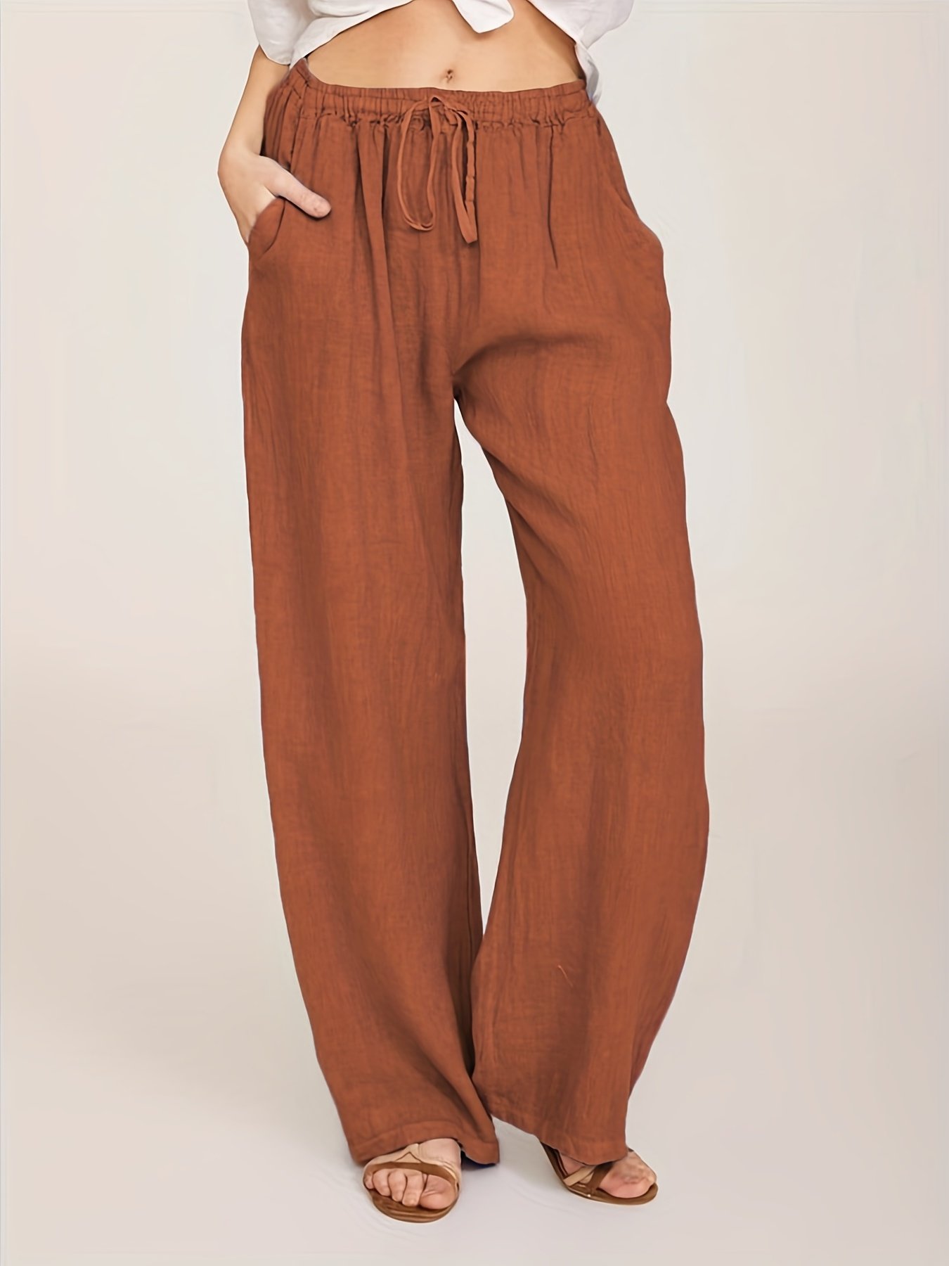 Drawstring Wide Leg Pants, Solid Loose Palazzo Pants, Casual Every Day Pants, Women??s Clothing