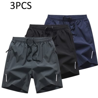 3pcs Men??s Solid Fashion Active Shorts, Drawstring Shorts With Zipper Pockets For Summer Training, Summer Daily