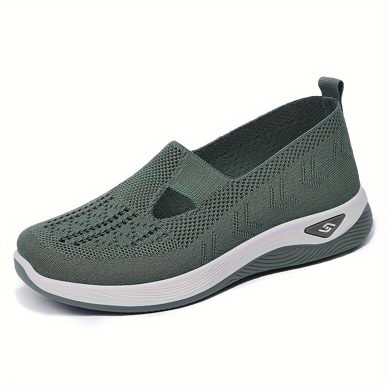 Women??s Solid Color Sneakers, Breathable Knit Slip On Outdoor Shoes, Lightweight Low Top Shoes - Image 4