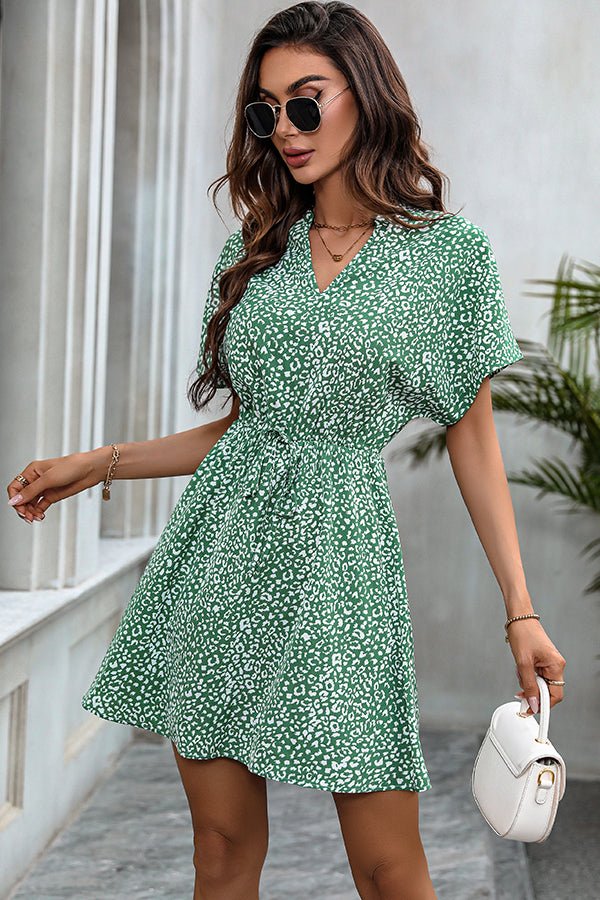 Leopard Print V Neck Tie Waist Casual Dress - Image 4