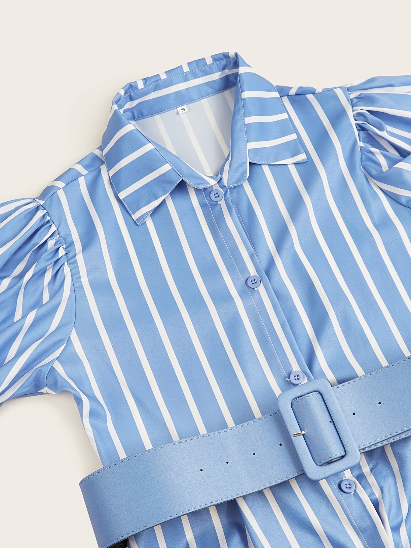 Elegant Striped Lace Up Long Dress, Short Sleeve V-neck Swing Belt Summer Long Dresses, Women??s Clothing - Image 6