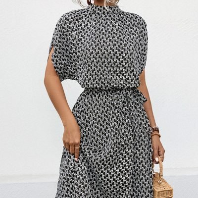 Fashion Print Short Sleeve asual Dress