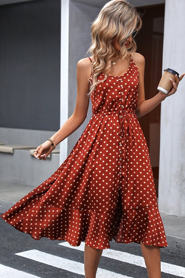 Fashion Dots Print Sleeveless Tie Waist Dress - Image 2