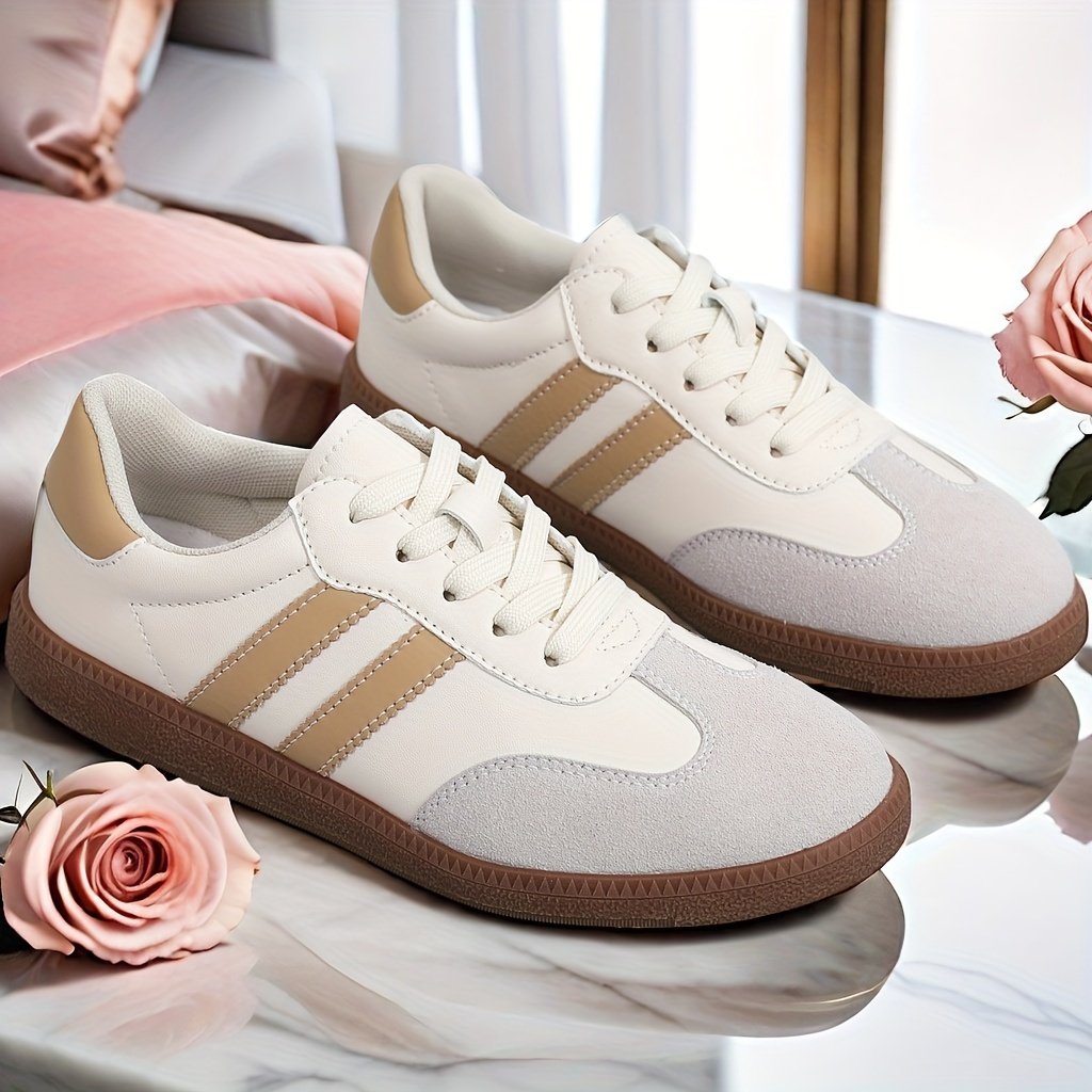 Women??s Fashion Colorblock Sneakers, Lace-Up Low-Top Casual Skate Shoes With Soft Platform Sole, Durable Versatile For Walking And Everyday Wear - Image 3