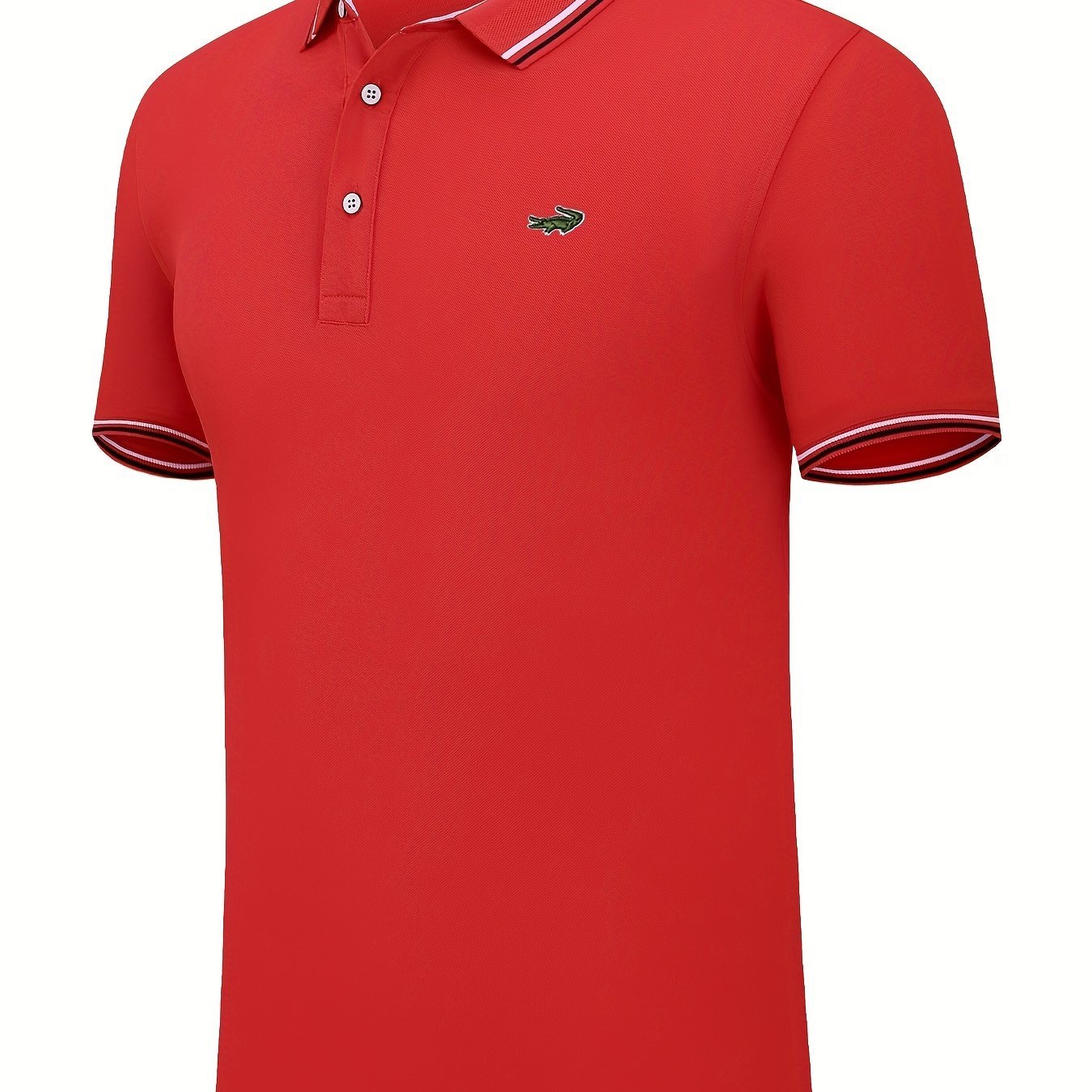 Breathable Embroidered Shirt, Men??s Casual Crocodile Pattern Stripe Lapel Button Up Golf Shirt For Summer - Image 14
