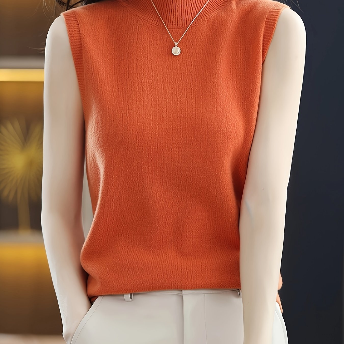 Solid Knit Mock Neck Tank Top, Casual Sleeveless Tank Top, Women??s Clothing - Image 9