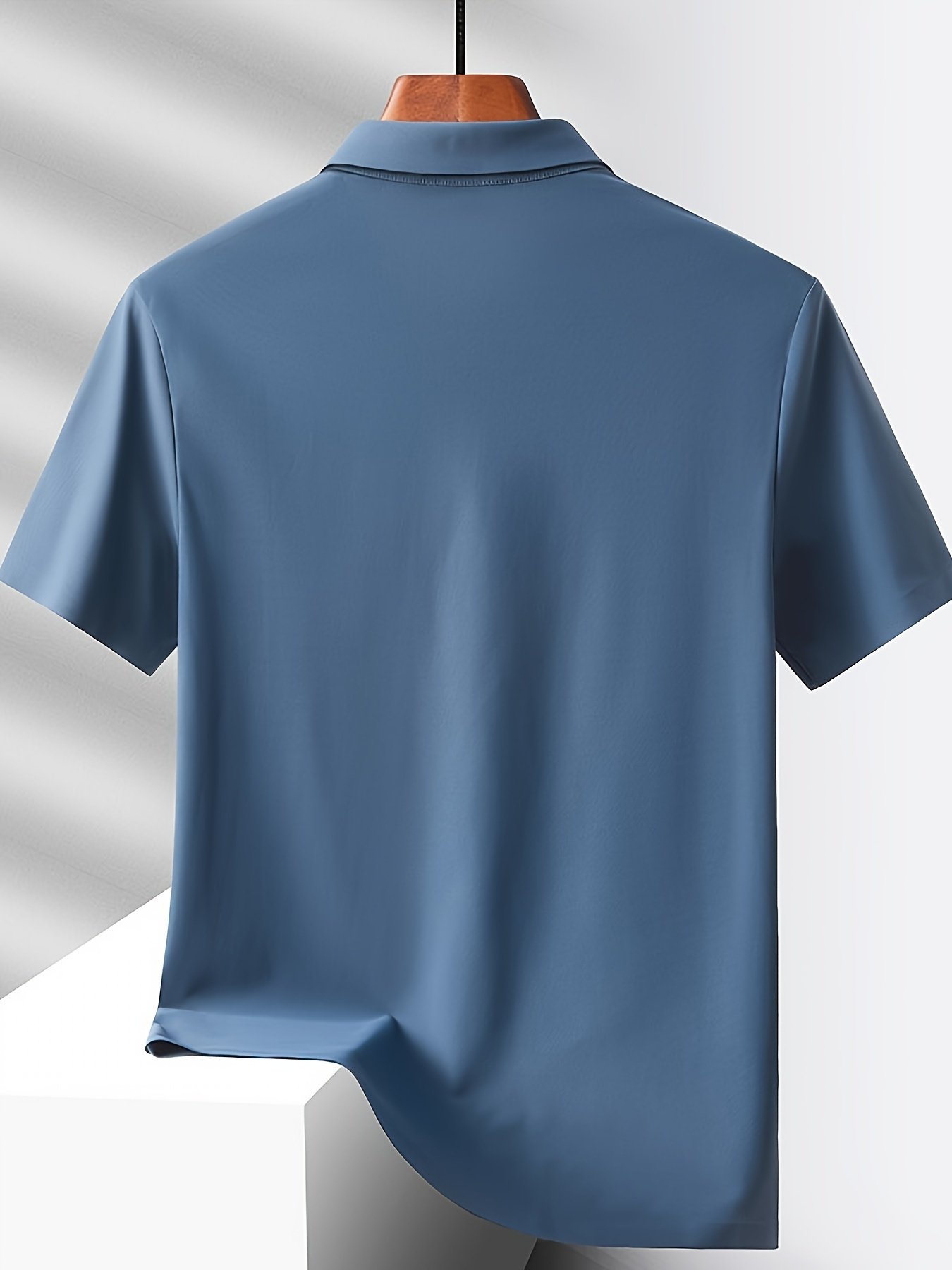Men??s Solid Seamless Short Sleeve Button Up Lapel Shirt, Lightweight Business Casual Style, Breathable Short Sleeve Top, Solid Color Classic Collar Summer Golf Shirts - Image 7