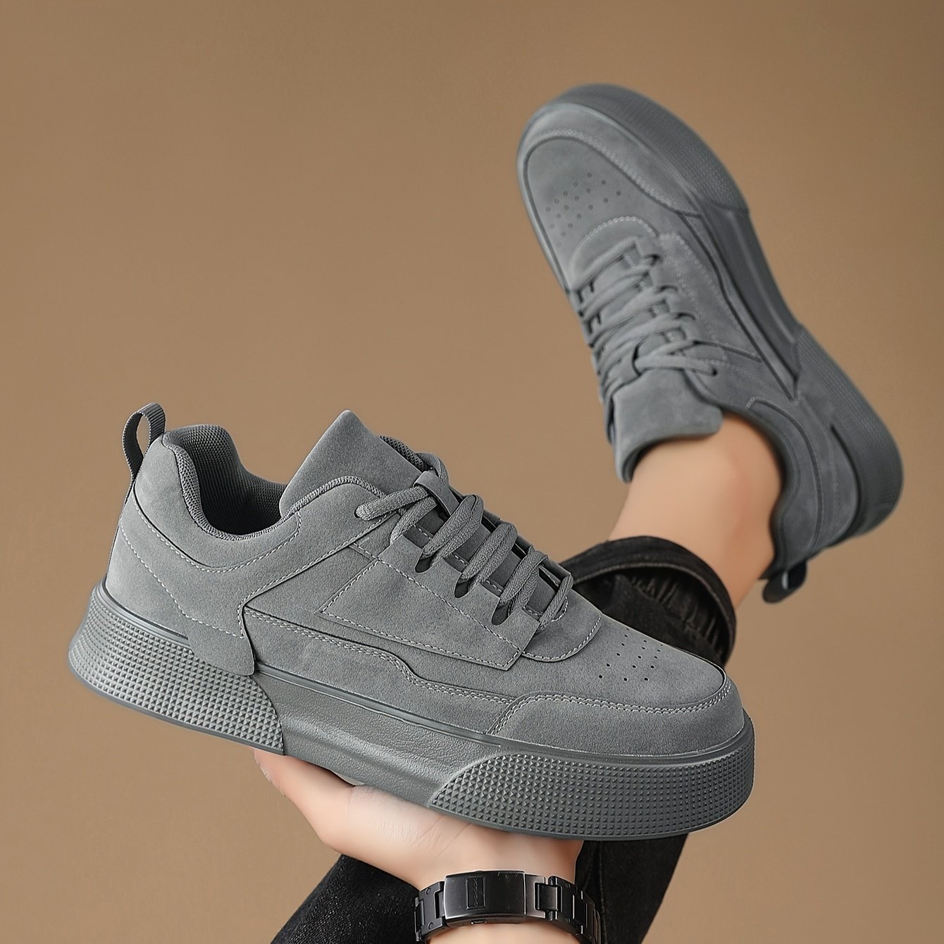 Men??s Trendy Solid Skate Shoes, Comfy Non Slip Casual Lace Up Sneakers For Men??s Outdoor Activities - Image 7