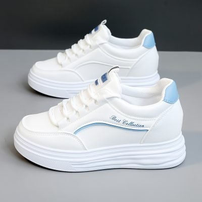 Women??s Casual Sneakers, Fashion All-match White Shoes, Thick Sole Lace-up Skate Shoes