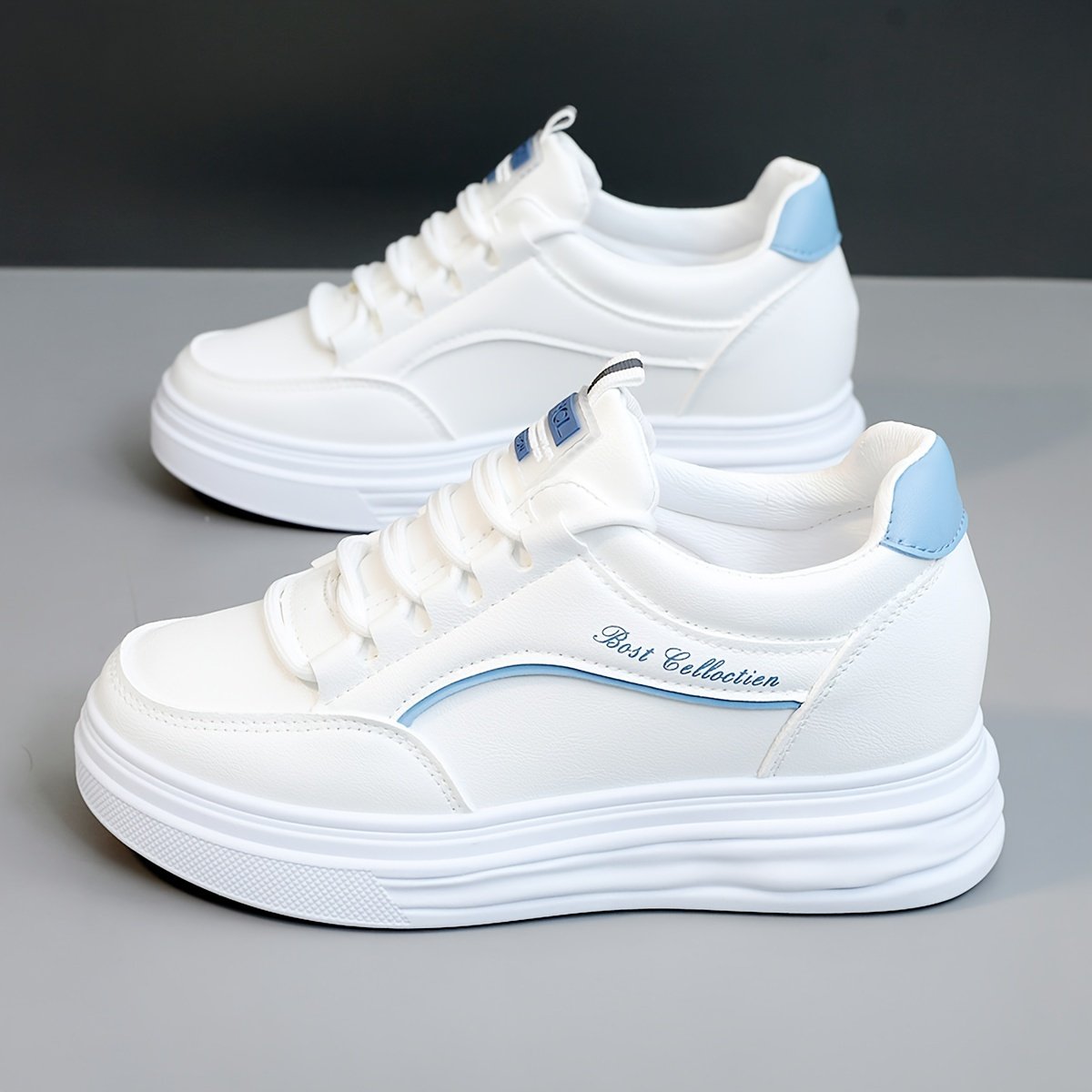 Women??s Casual Sneakers, Fashion All-match White Shoes, Thick Sole Lace-up Skate Shoes
