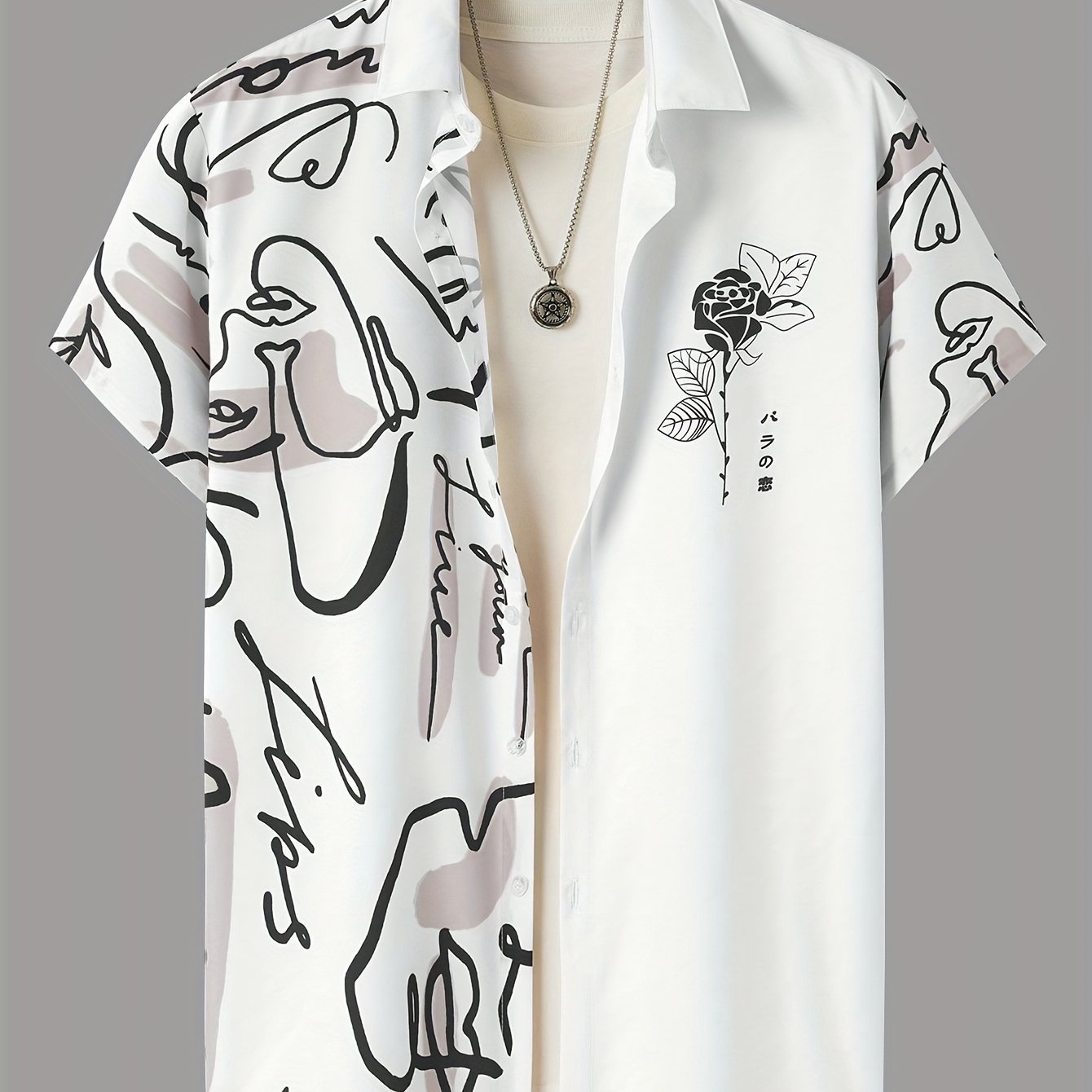 Abstract And Flower Pattern Men??s Fashionable And Simple Short Sleeve Button Casual Lapel Shirt, Trendy And Versatile, Suitable For Summer Dates, Beach Holiday, As Gifts, Men??s Clothing - Image 3