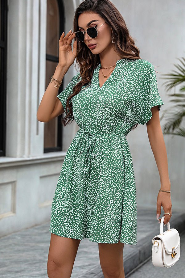 Leopard Print V Neck Tie Waist Casual Dress - Image 5