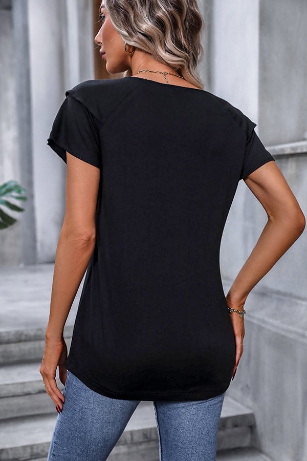 V Neck Ruffle Sleeve Solid Casual Tops - Image 5