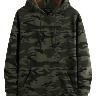 Men??s Camo Loose Pullover Hooded Fleece Sweatshirt For Autumn And Winter